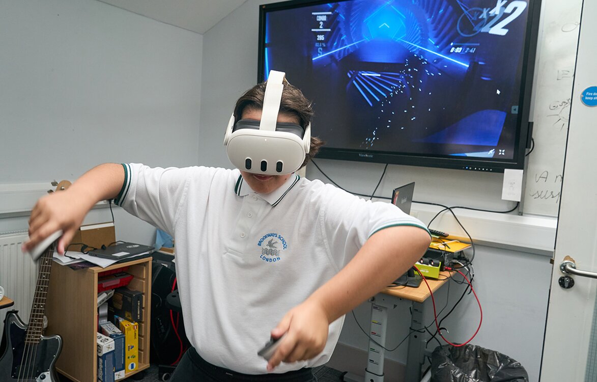 child using VR headset