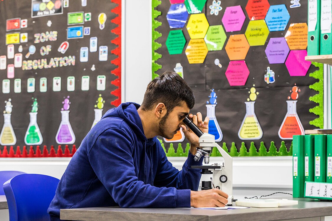 Pupil using a microscope
