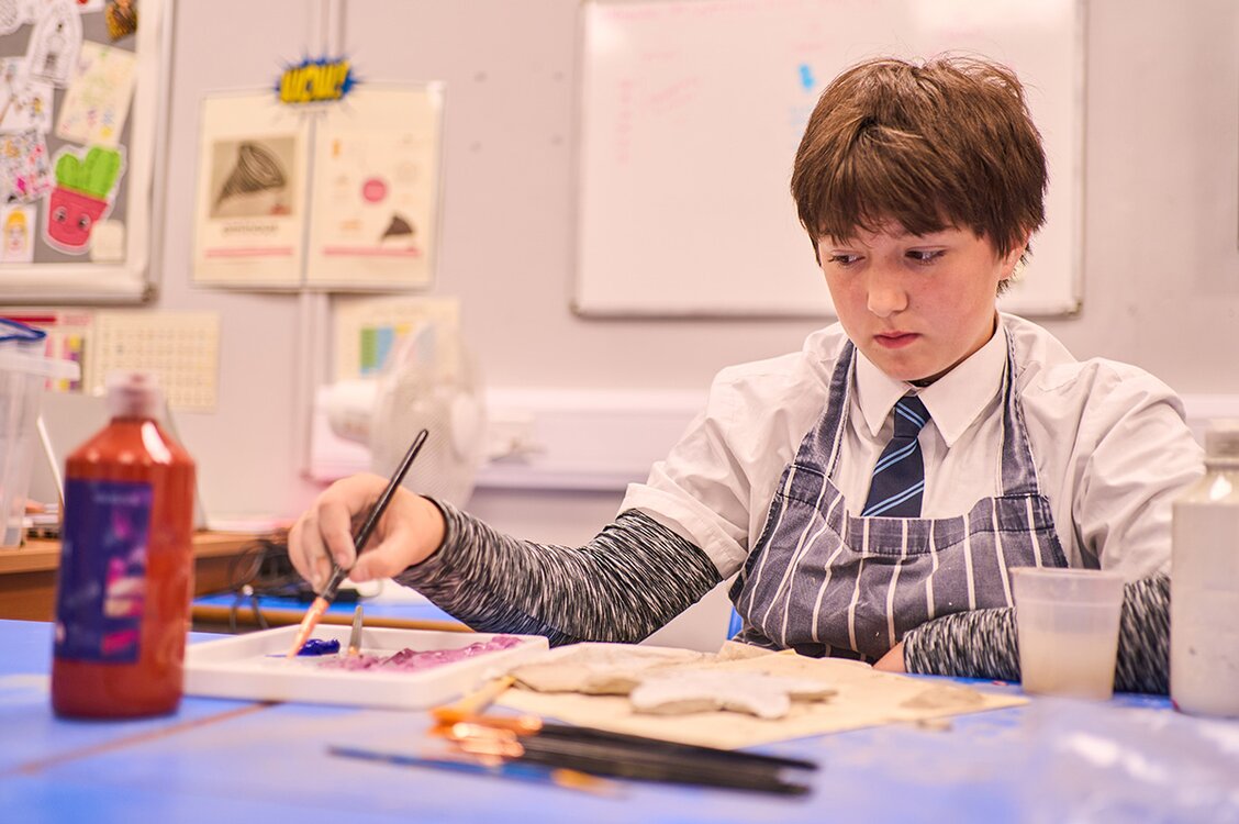 school pupil panting at desk