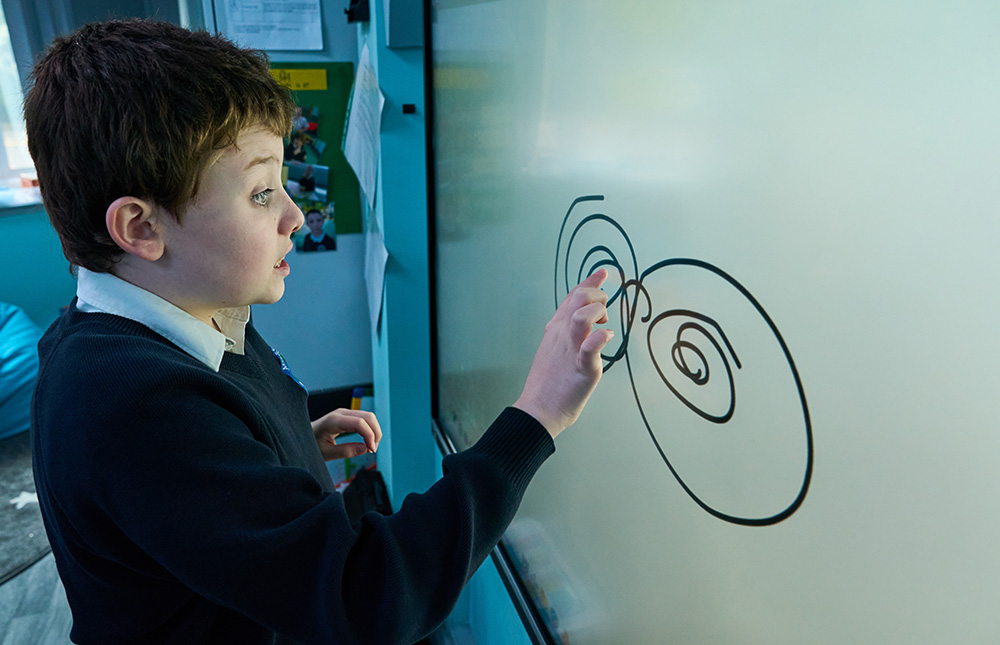 Pupil drawing on an interactive screen