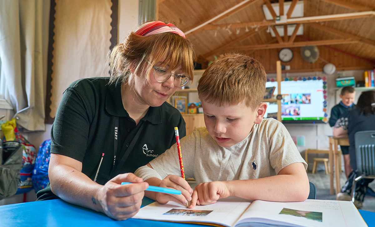 child doing school work with an adult